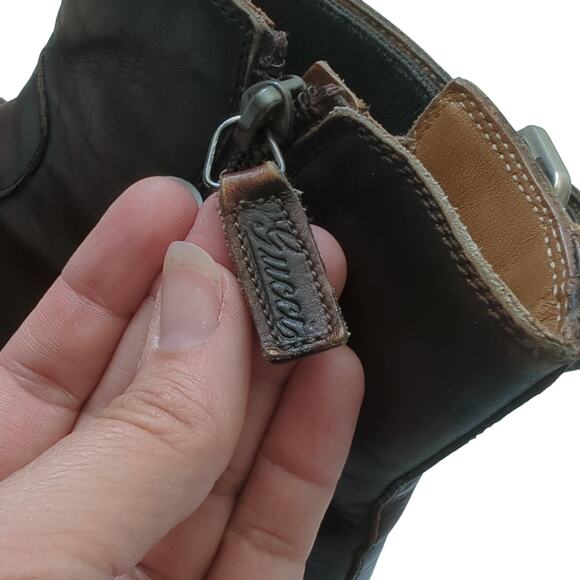 Gucci Mens Shoes Brown Leather Round Toe Zip Ankle Boots Size 8.5 Made in Italy - Picture 5 of 14